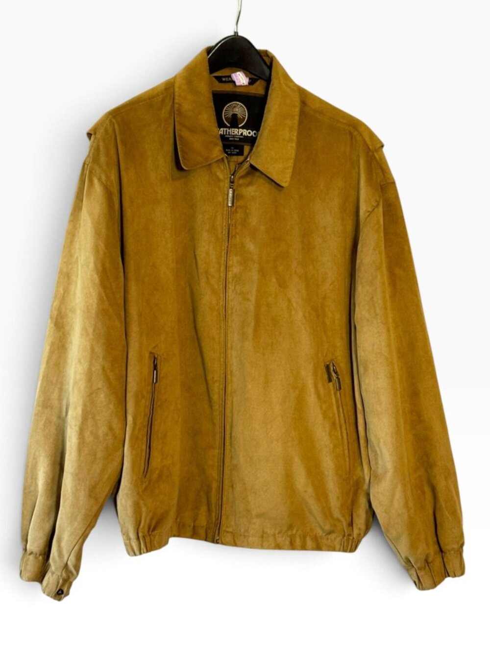 Vintage Weatherproof Microsuede Jacket Mens XL Camel Tan Full Zip Lining